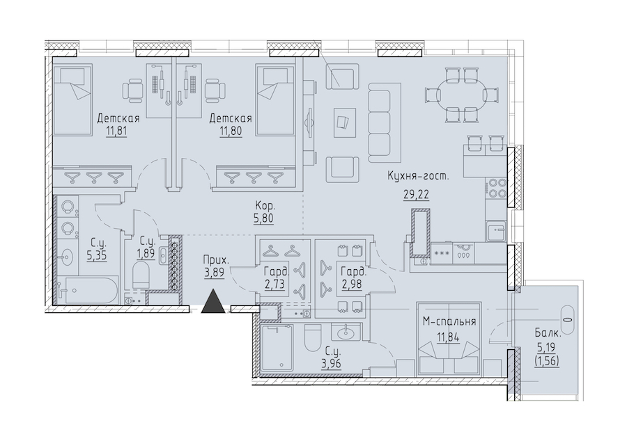 2-комнатная квартира 82.74 м², 9/9 эт., ЖК «LEGENDA Чёрная речка 41»